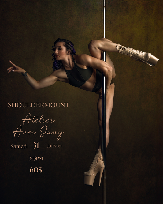 Woman pole dancing in a pole dancing studio in Brossard.