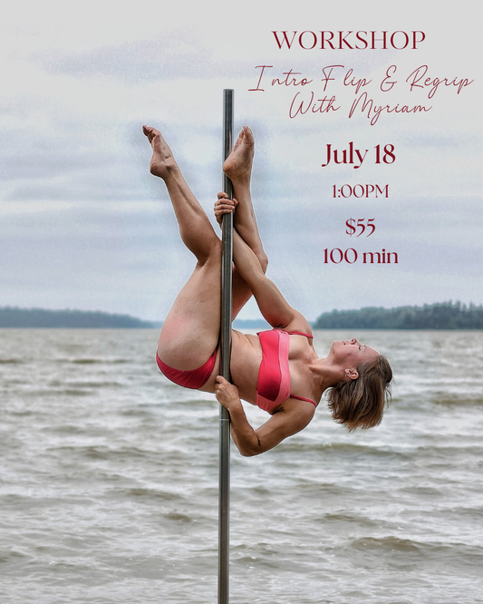 A person doing pole dancing in a pole dance studio in Brossard