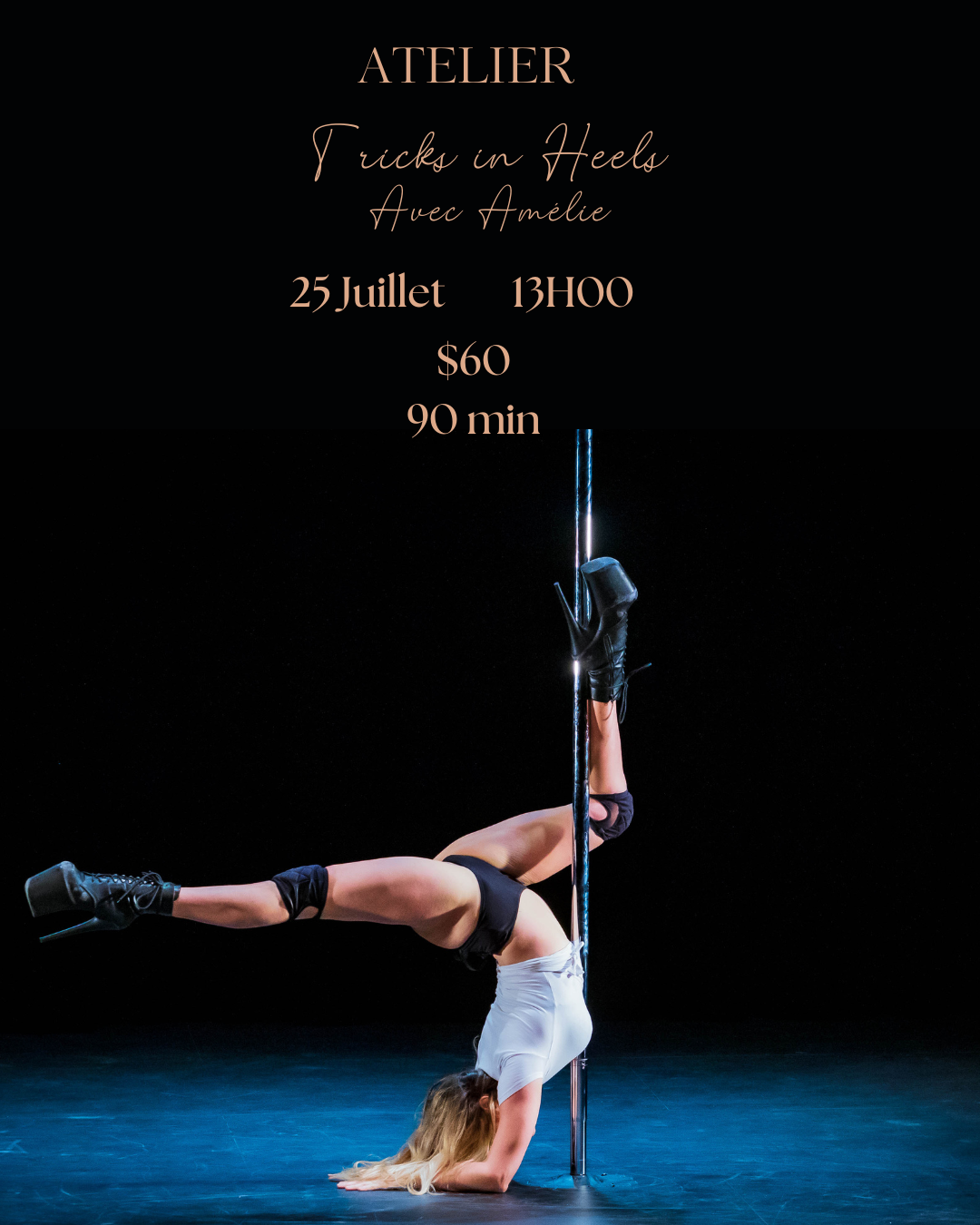 A person doing pole dancing in a pole dance studio in Brossard
