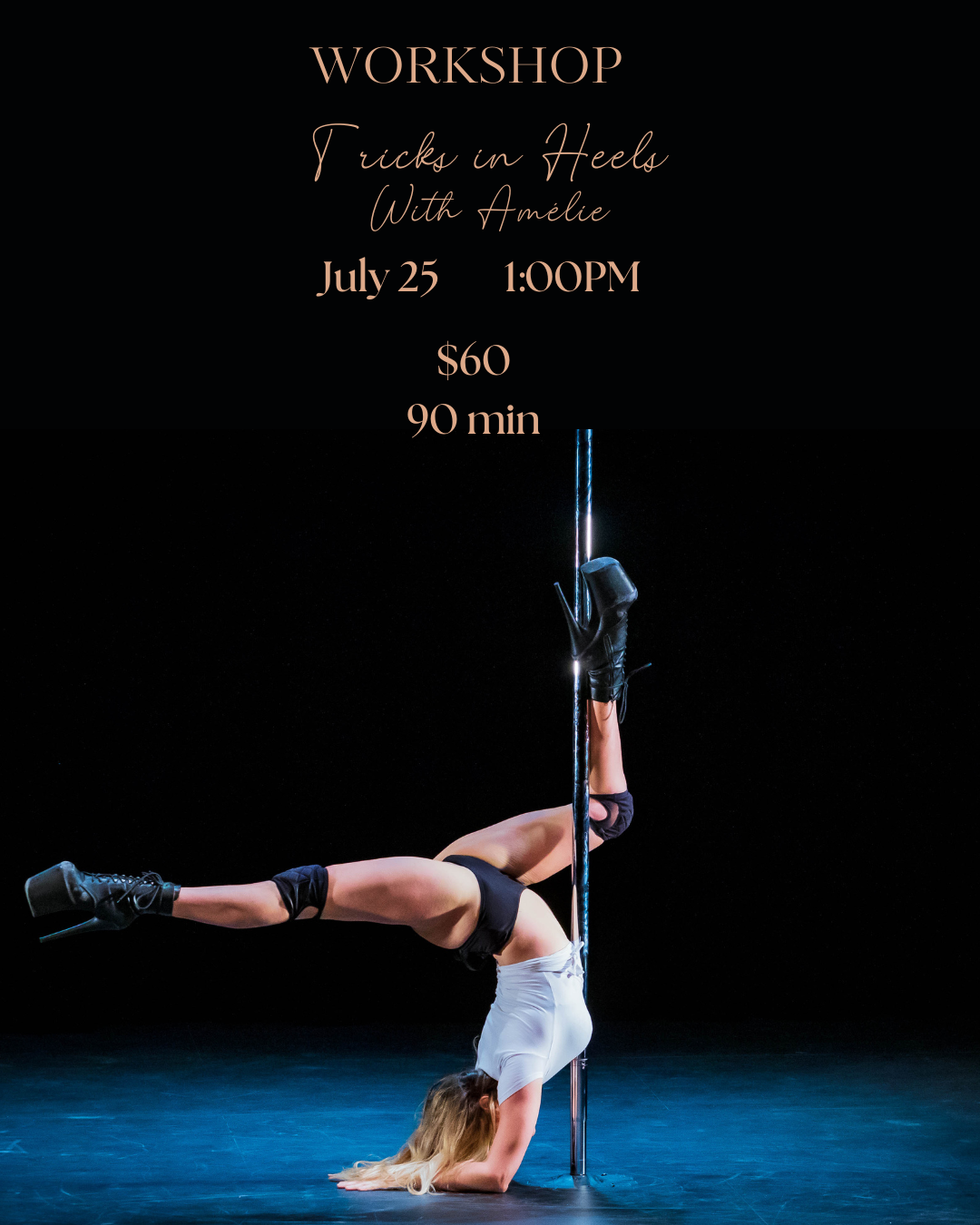 A person doing pole dancing in a pole dance studio in Brossard